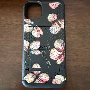 Black Floral Protective Phone Case with card holder - Pink & Cream Flower Design